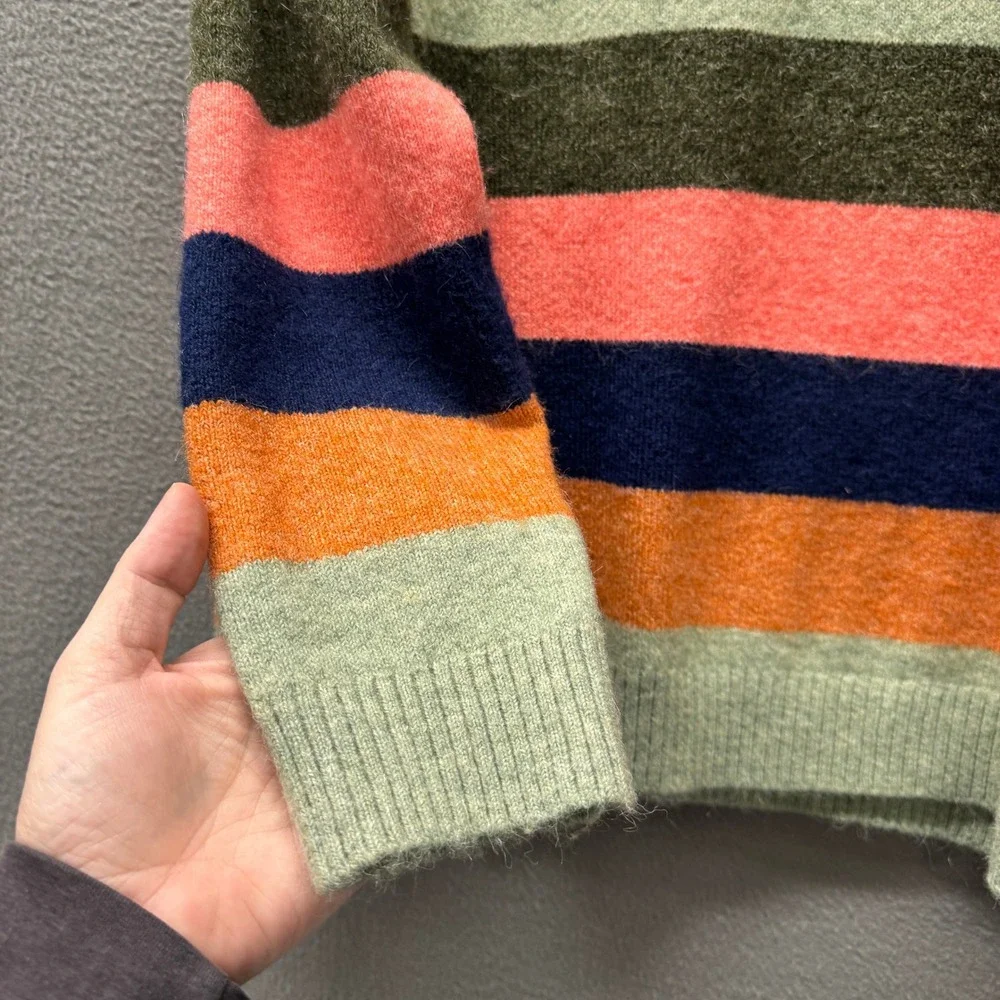 Talbots Sweater Womens Large Striped Crewneck‎ Multi-Color Casual Fuzzy Knit